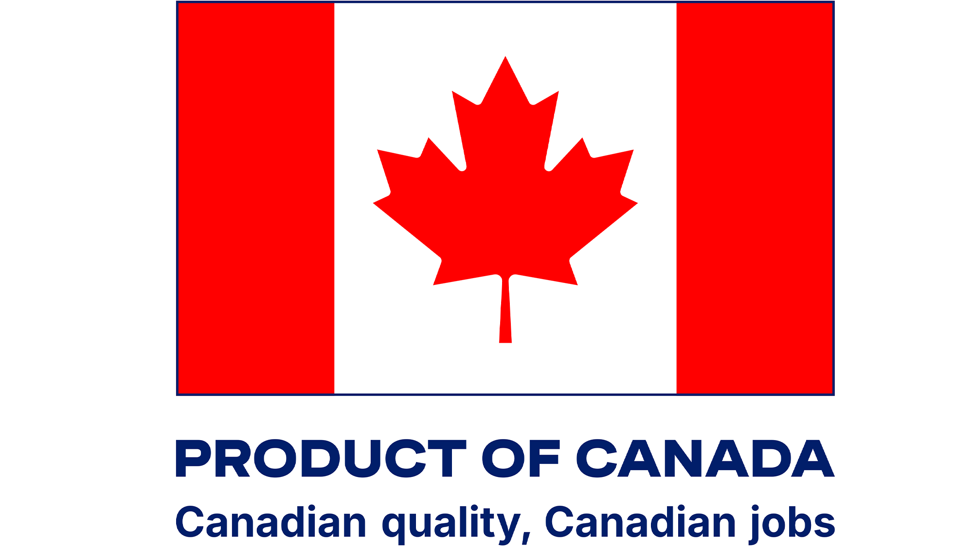 A logo of a Canadian flag with the words "Product of Canada" below it