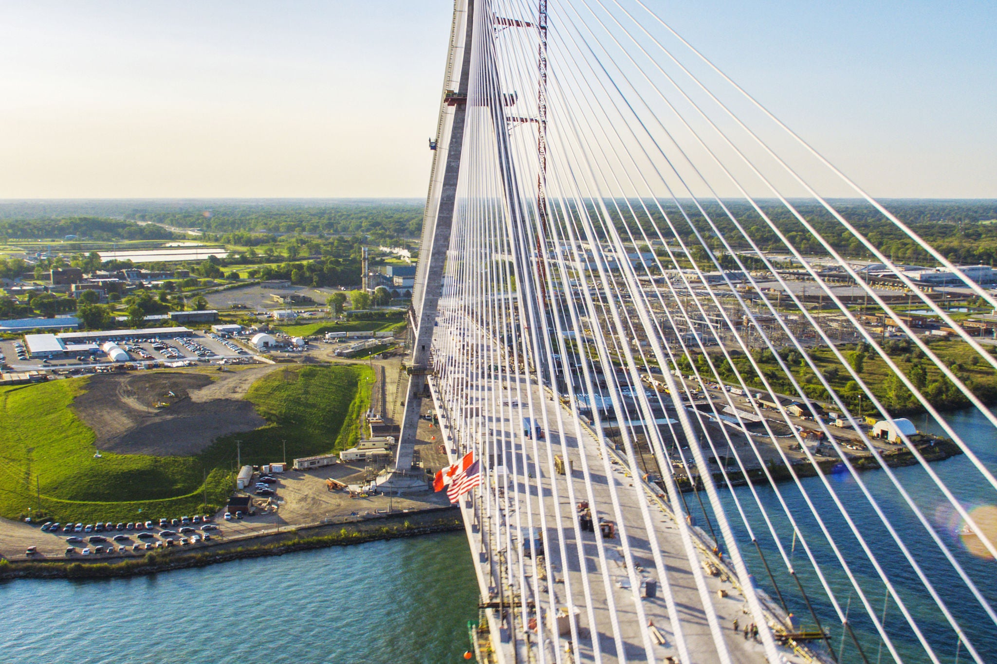 A cable-stayed bridge connecting Canada and the U.S.