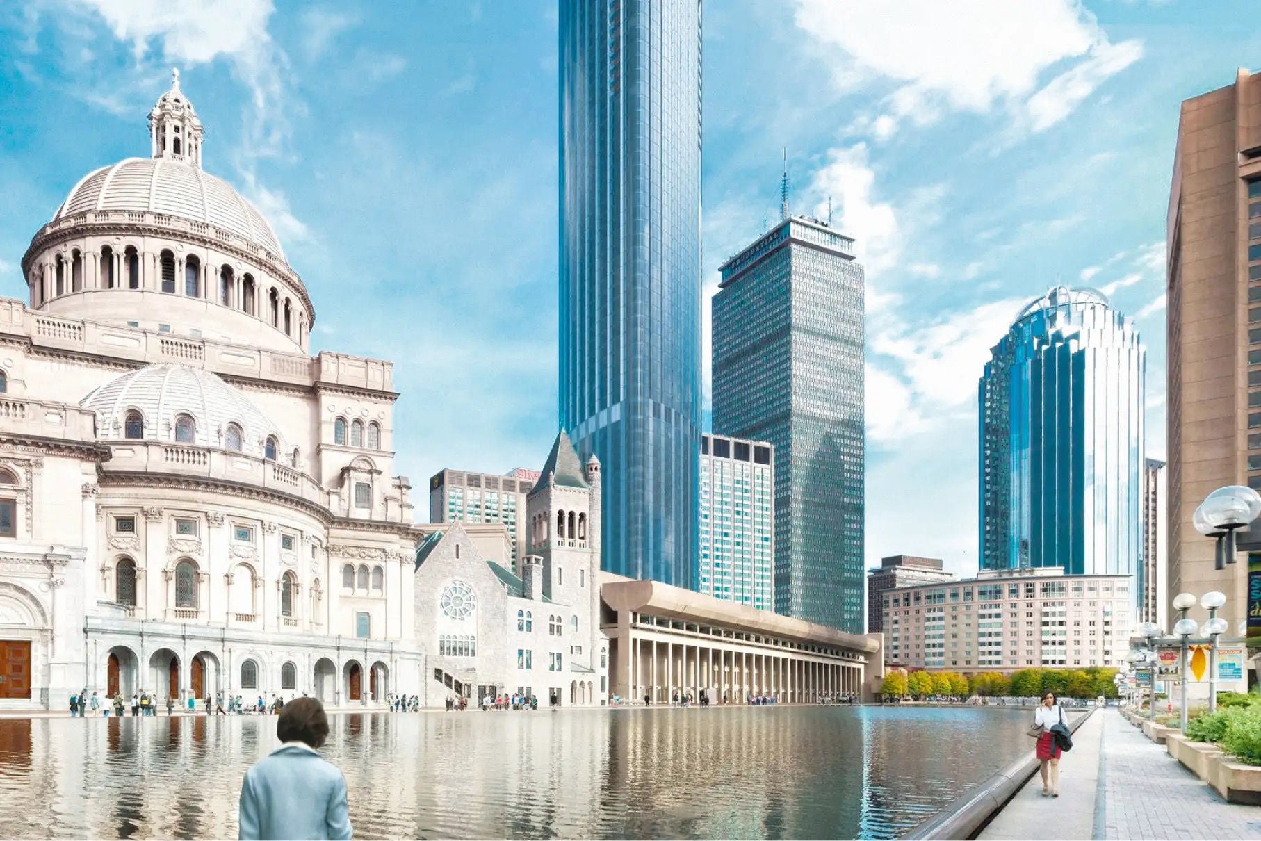 Vue de la ville de Boston, des personnes marchant le long du canal
