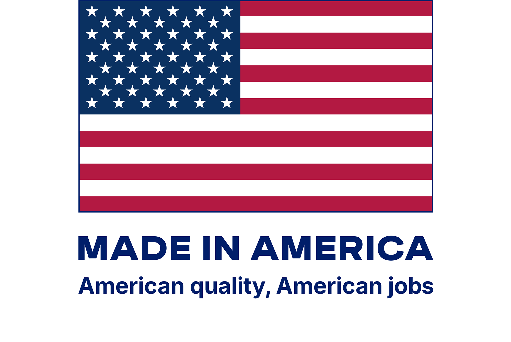 An American flag logo with the words "American quality, American jobs" written beneath it