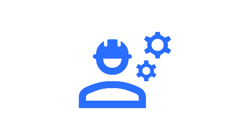 Icon of a worker in a hard hat surrounded by stars