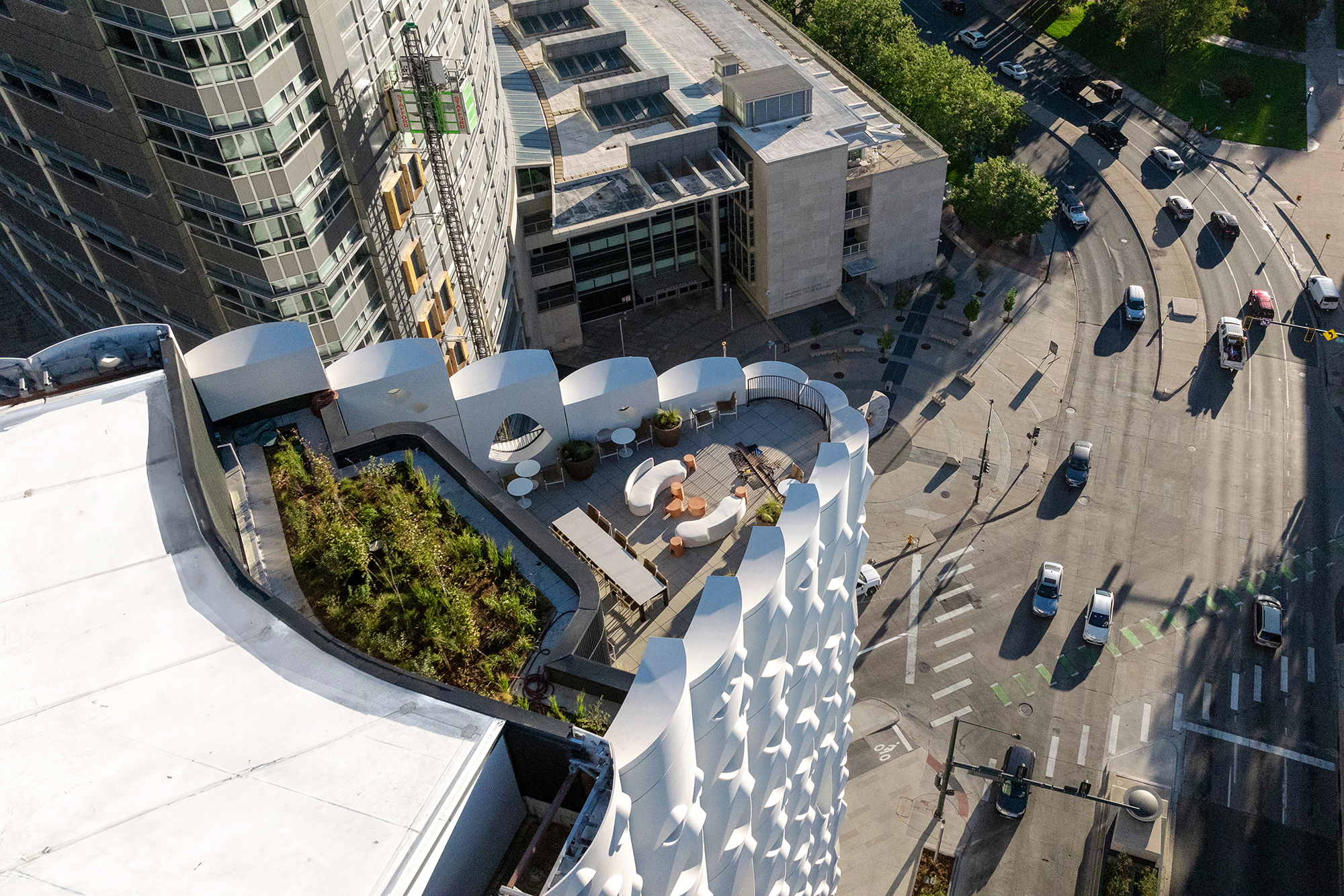 An aerial view of the a hotel in Denver, Colorado
